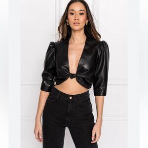 Lamarque Chana Black Faux Leather Twist Front Crop Top
